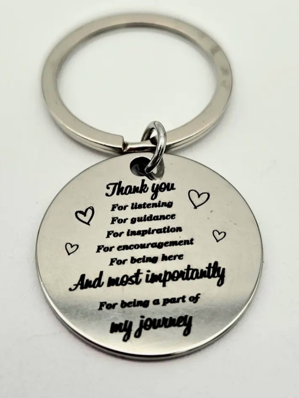Silver Tone Thank You Engraved Round 1.5 inch Keychain NIP